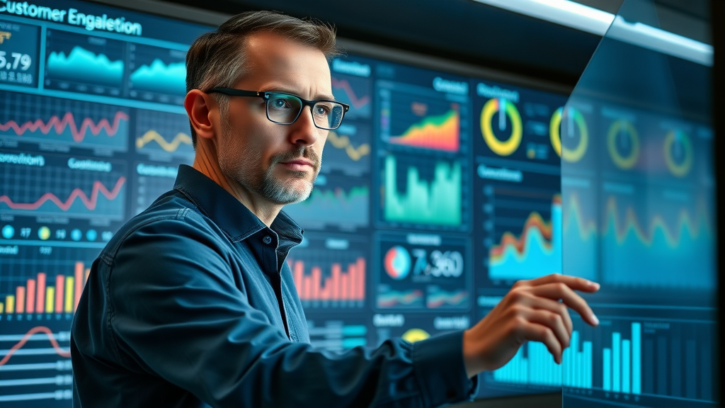 Modern dashboard showing customer engagement KPIs, metrics for digital customer engagement