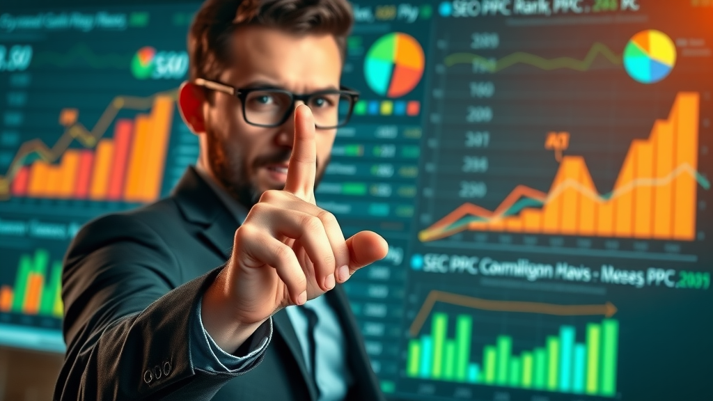 dynamic marketer optimizing SEO and PPC campaigns for search engine marketing strategy