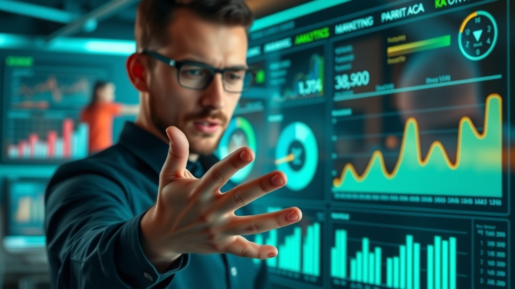 focused marketer analyzing real-time digital marketing analytics dashboard for marketing strategy
