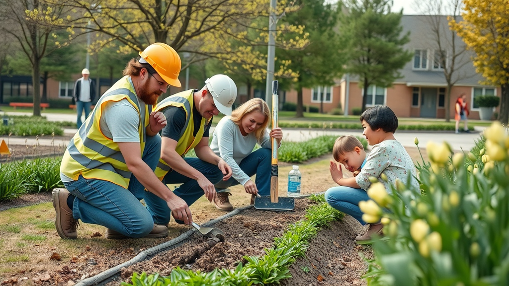 community-focused infrastructure project in Granada Hills, volunteers and workers improving public space, Patriot Oil Community Benefit Trust supporting local business development