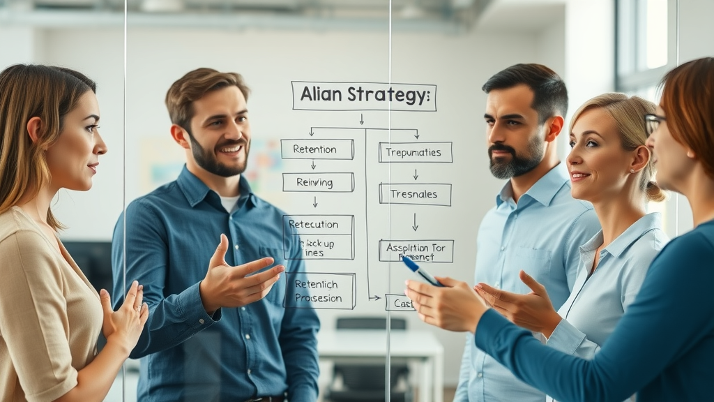 Team aligning customer acquisition and retention strategies on a glass board