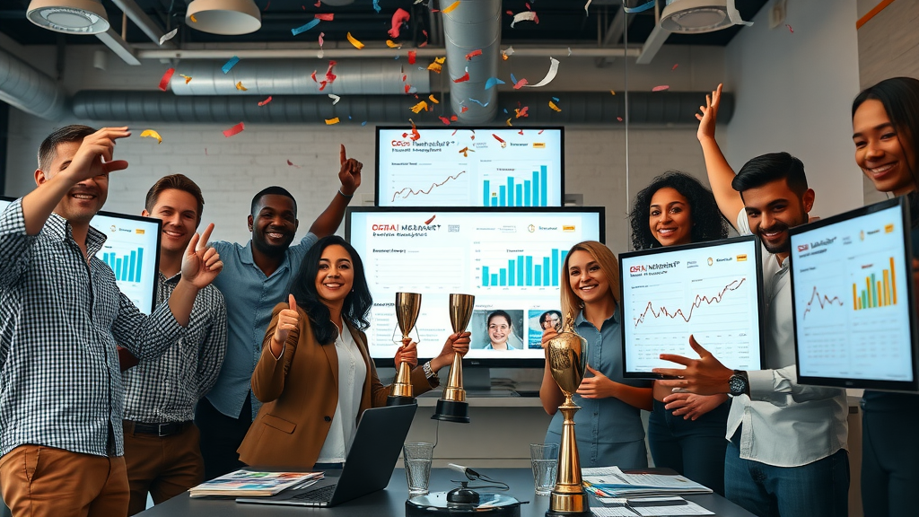 Small business teams celebrating digital marketing results and awards