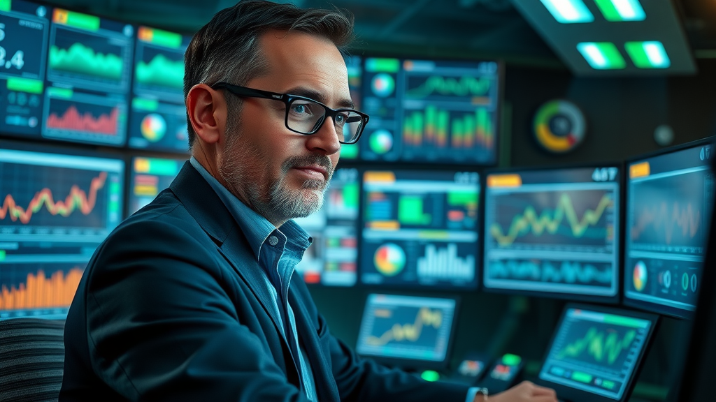 Manager monitoring KPIs on digital dashboards to assess business growth tips and profitability