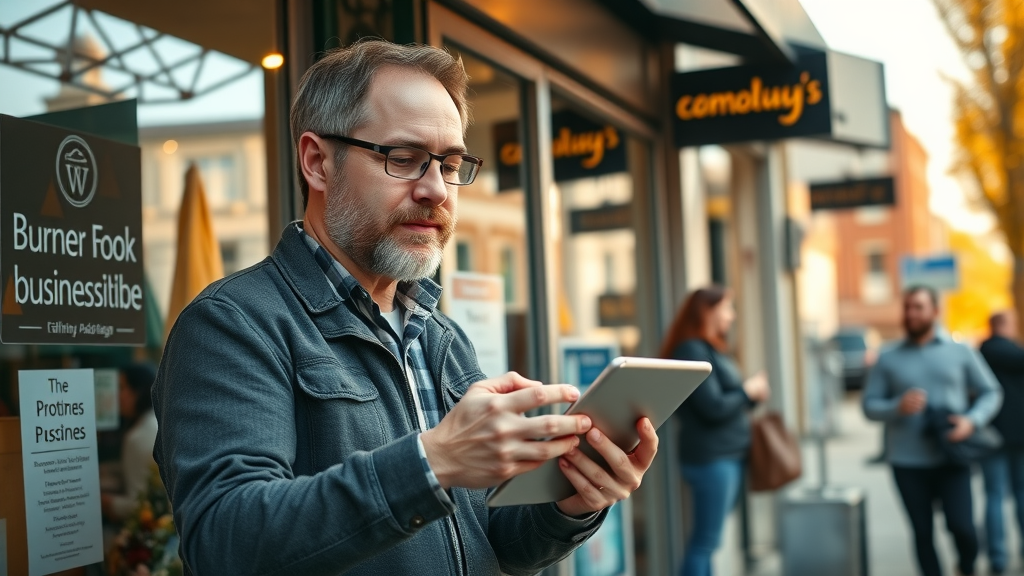 Small business owner optimizing Google Business Profile for local SEO visibility