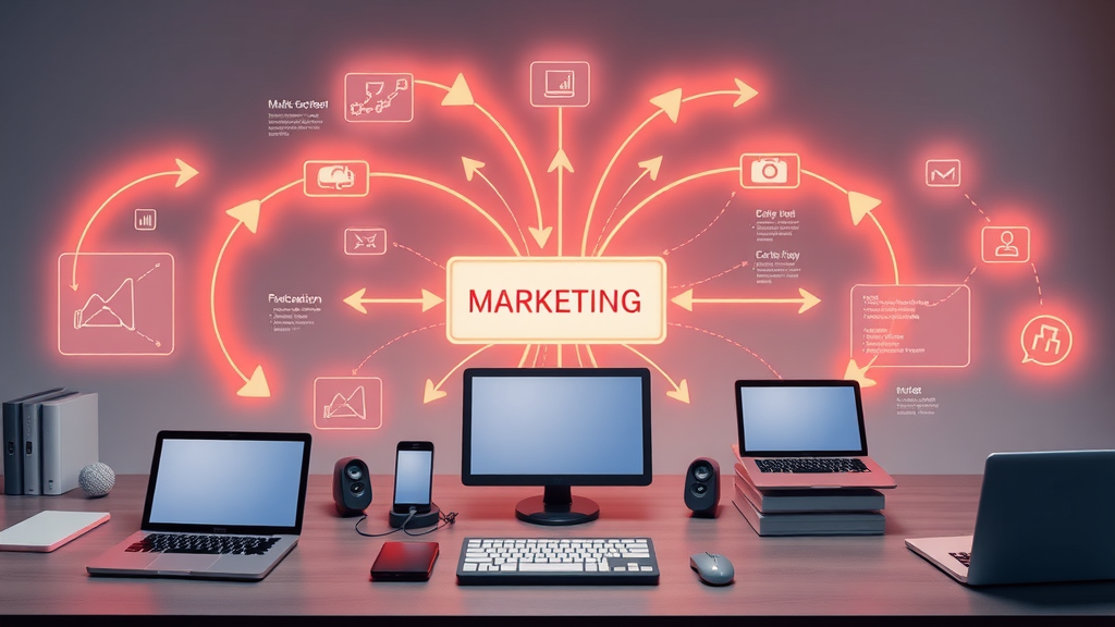 Flowchart of interconnected marketing channels, omni-channel strategies - flexible online marketing benefits