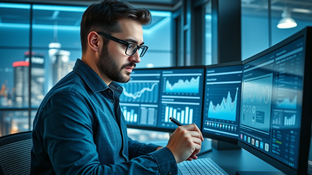 social media toolworks: Digital marketer reviewing analytics dashboard and scheduling tools