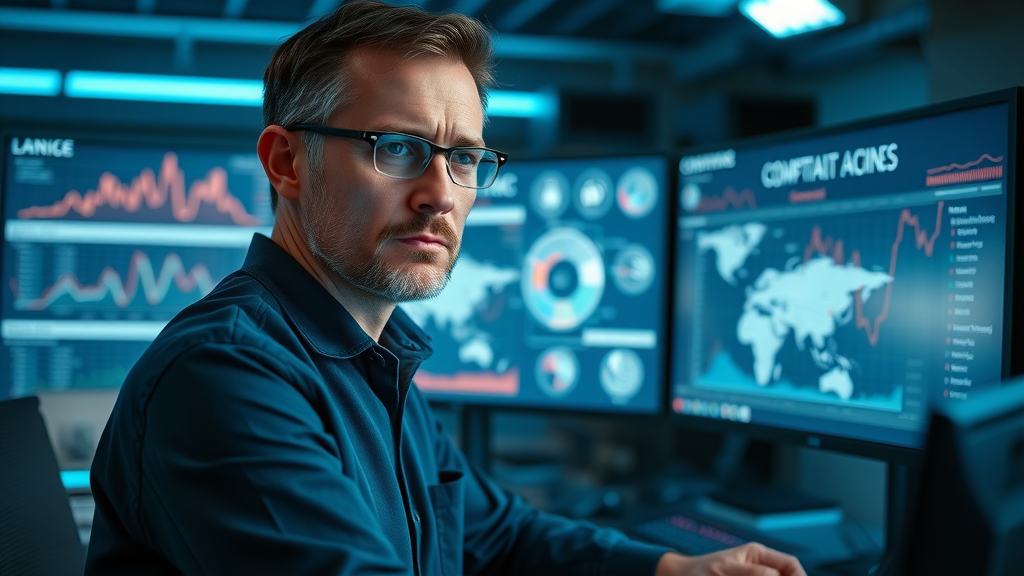 competitive analysis identifying competitors digital dashboard command center glowing screens
