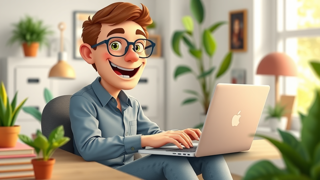 Creative entrepreneur crafting a social media post to leverage business growth tips in a trendy home office