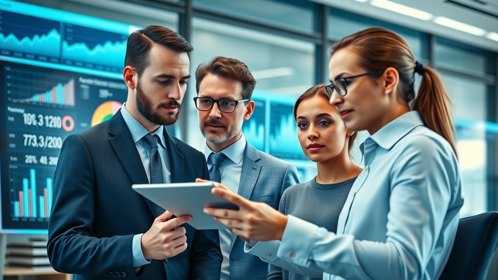 Insightful business team analyzing customer acquisition strategies statistics