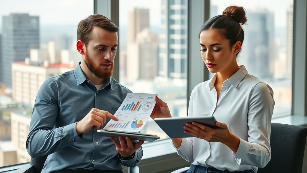financial planner; comparing financial plans for growth on digital tablets with infographics