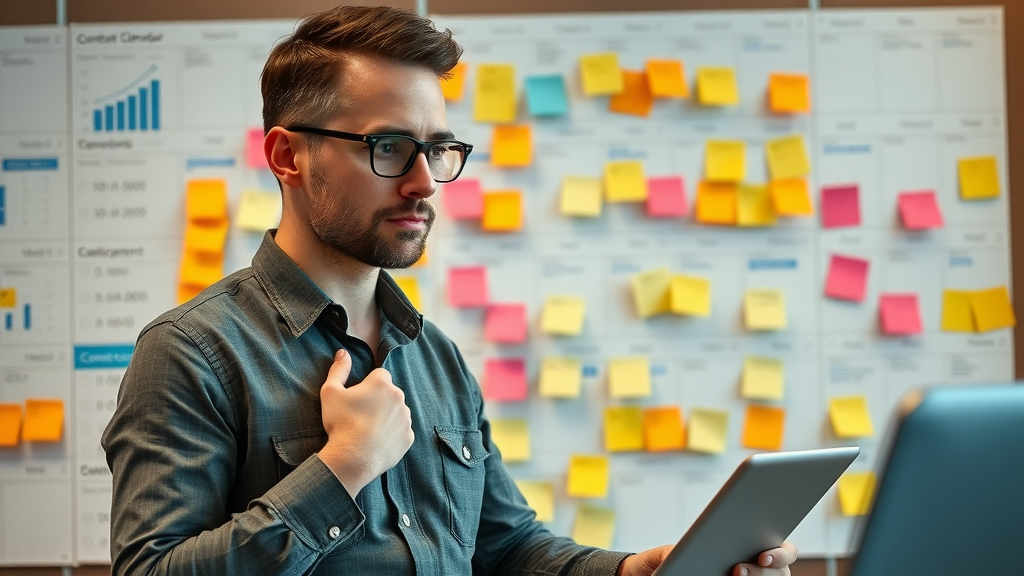 organized marketer building a digital content calendar for content marketing strategy