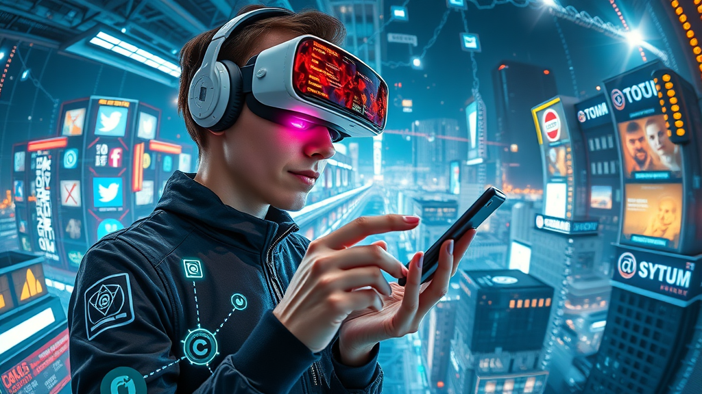 futuristic marketer exploring emerging social media and virtual reality platforms