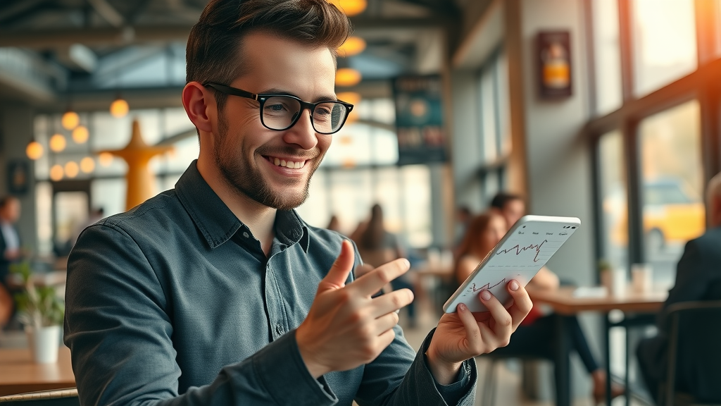 Entrepreneur viewing key marketing metrics and KPI analytics dashboards