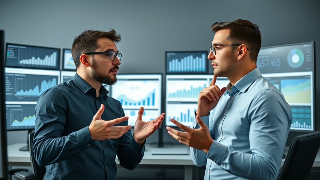 Side-by-side marketing comparison with professionals reviewing email marketing campaign performance charts