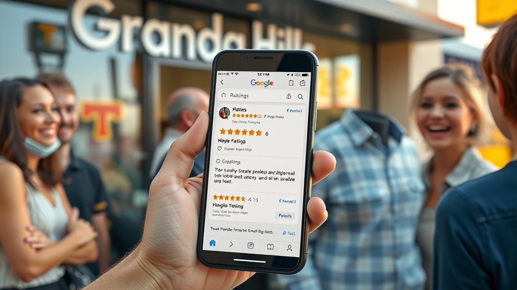 granada hills google business profile professional local storefront on a mobile screen, high ratings, satisfied customers, Granada Hills signage, positive reviews
