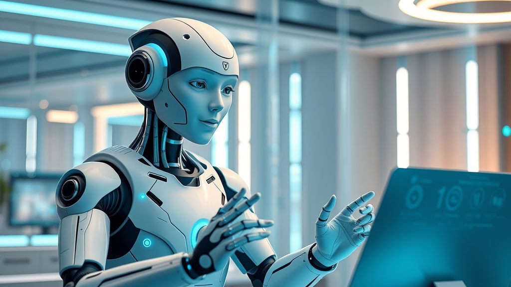 Futuristic AI assisting customers online, voice-activated customer engagement, digital personalization