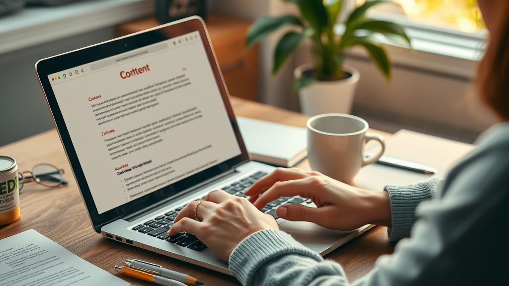 Marketer typing engaging blog posts to enhance customer acquisition strategies