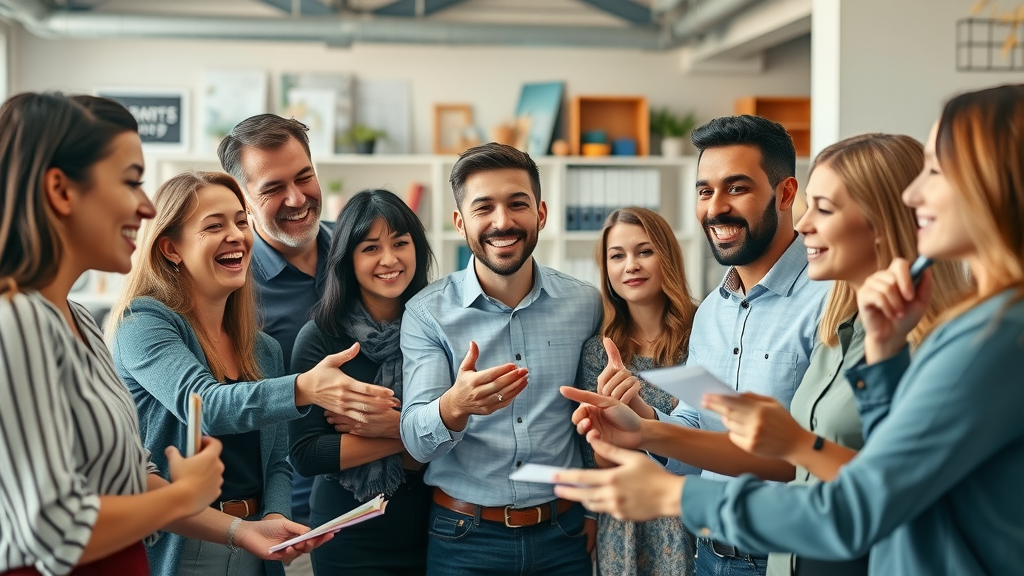 Dynamic small business team sharing marketing ideas - small business marketing