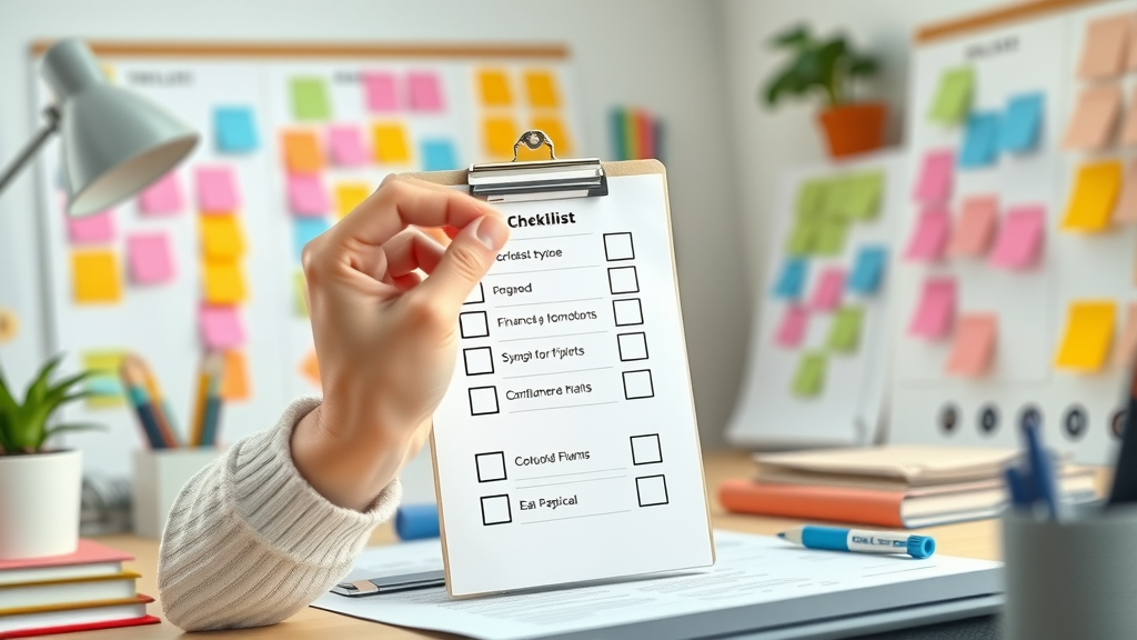 checklist for effective financial planning for growth; planning board and checklist highlighted