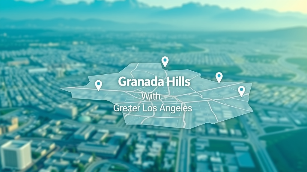 granada hills modern map illustration highlighting Granada Hills within the Greater Los Angeles area, key business locations, digital pinpoints, local market context