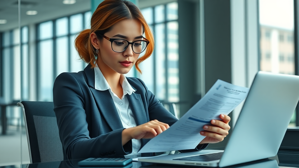financial planning for growth: businesswoman reviewing financial documents in a corporate office