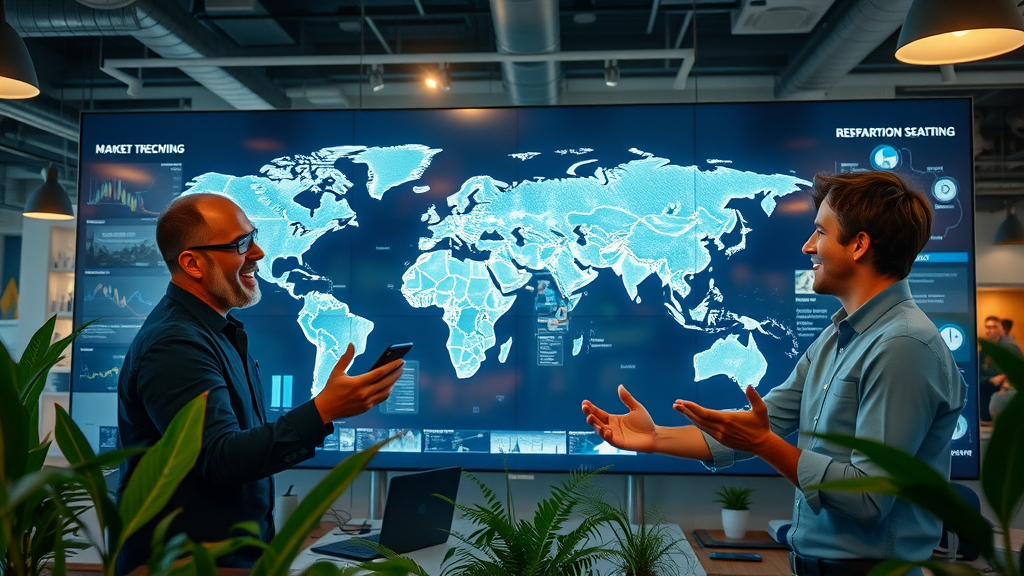 business team strategizing geographic expansion plan using business expansion techniques on a world map