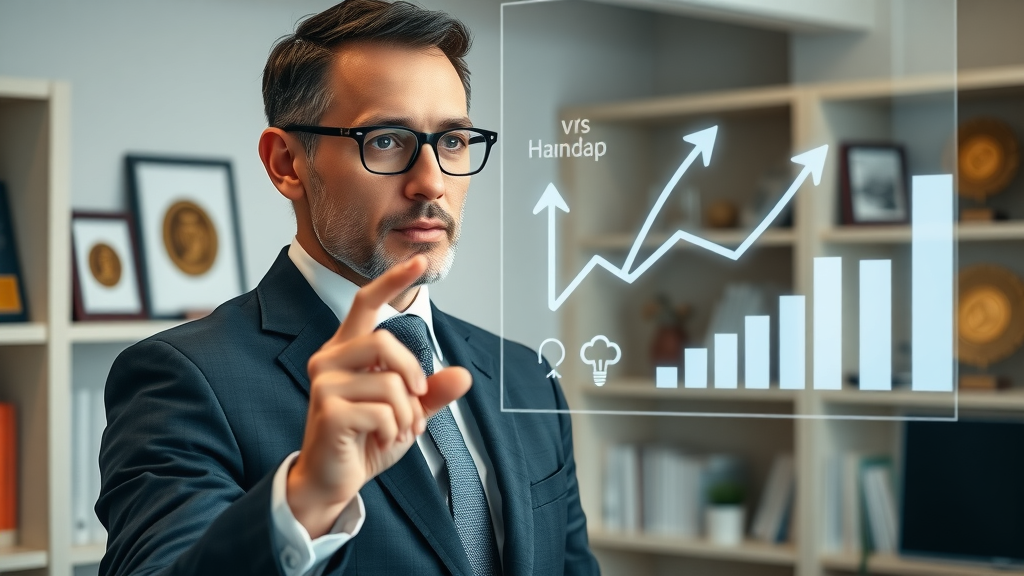business expert explaining business expansion techniques and growth strategy on a digital board