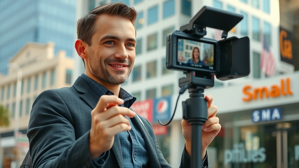 Entrepreneur filming a video to introduce small business on social media