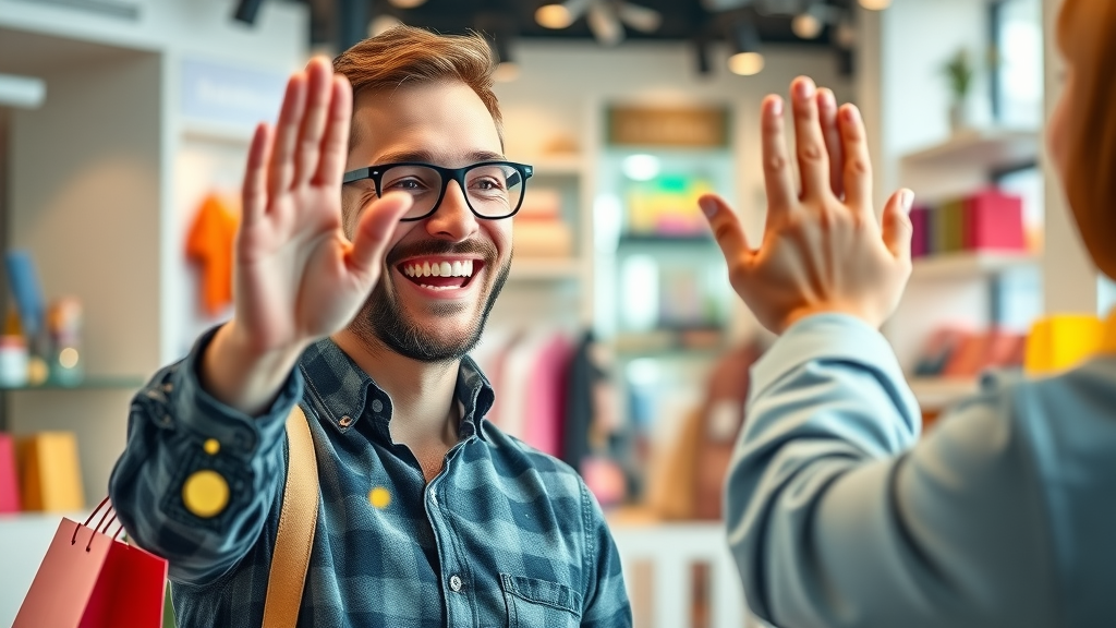 Inspirational small business owner celebrating AI-driven growth and success with their team