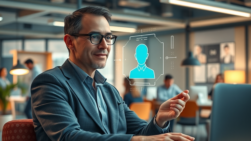 Professional using artificial intelligence virtual assistant in coworking space for small business efficiency