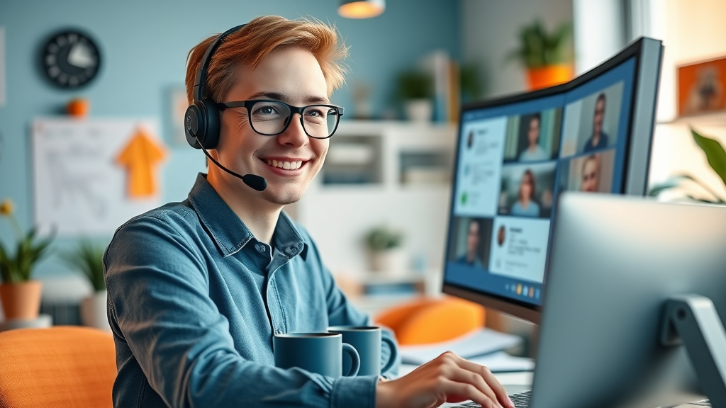 AI-powered chatbot supporting friendly customer service agent in vibrant office to show benefits of artificial intelligence