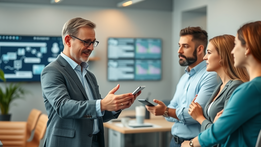 Consultant guiding small business team through AI setup to show practical implementation