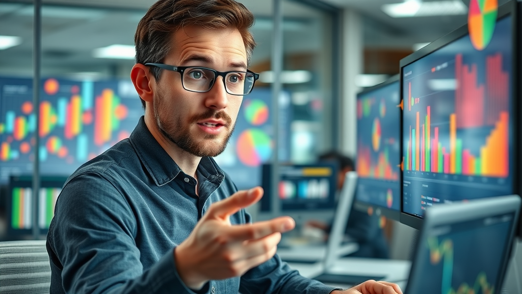 Marketer analyzing segmented customer data clusters using ai-driven marketing strategies in a digital workspace