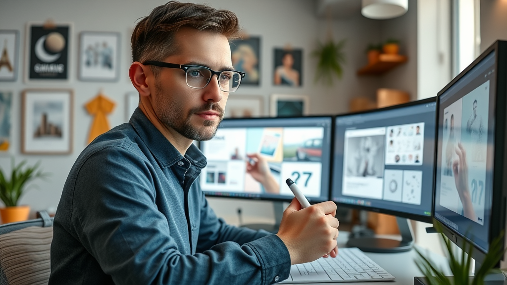 Creative marketer using ai-powered platform for branded content creation and generation