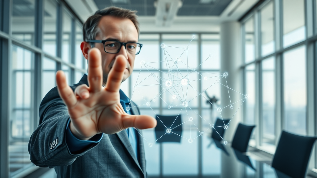 AI algorithm visualized for cost reduction with AI as interconnected nodes in a modern boardroom