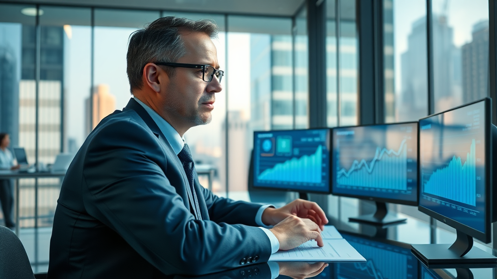 Business executive strategizing on digital planning table with AI for competitive cost reduction with AI
