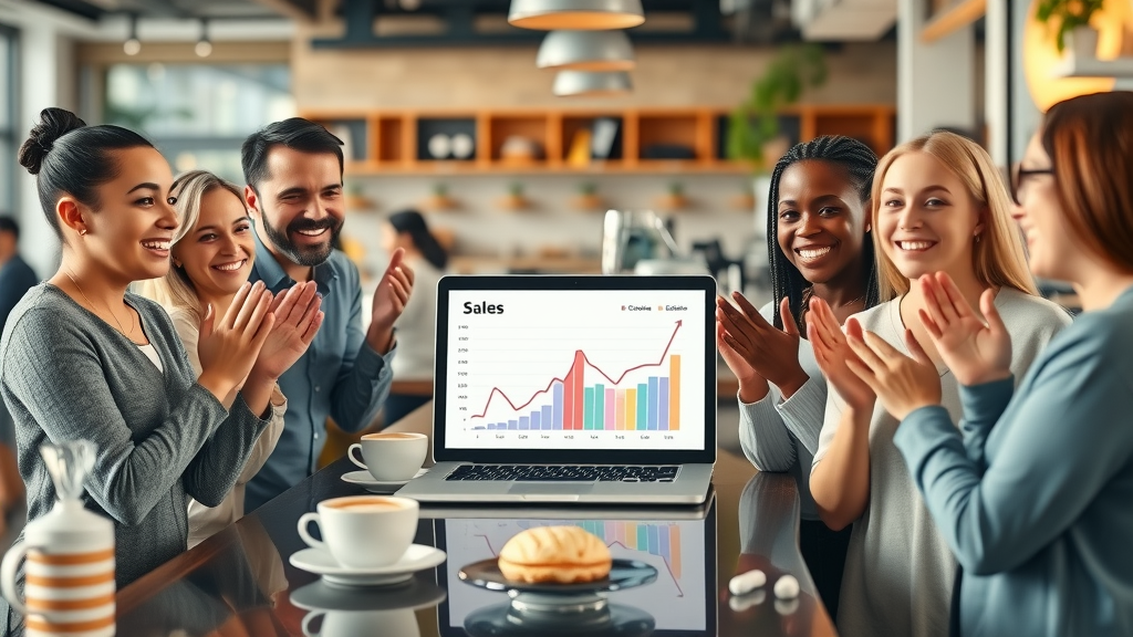 Small business team celebrating increased sales thanks to machine learning and AI tools