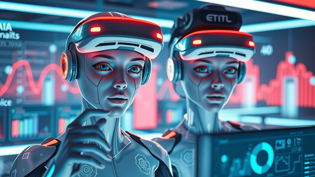 Futuristic AI analytics interface blending with smart cloud devices, business intelligence and AI-powered trends