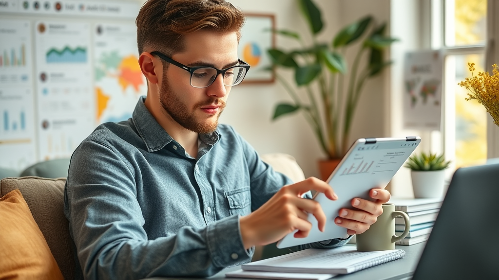 Beginner entrepreneur exploring AI tool options to enhance productivity with AI in a home workspace